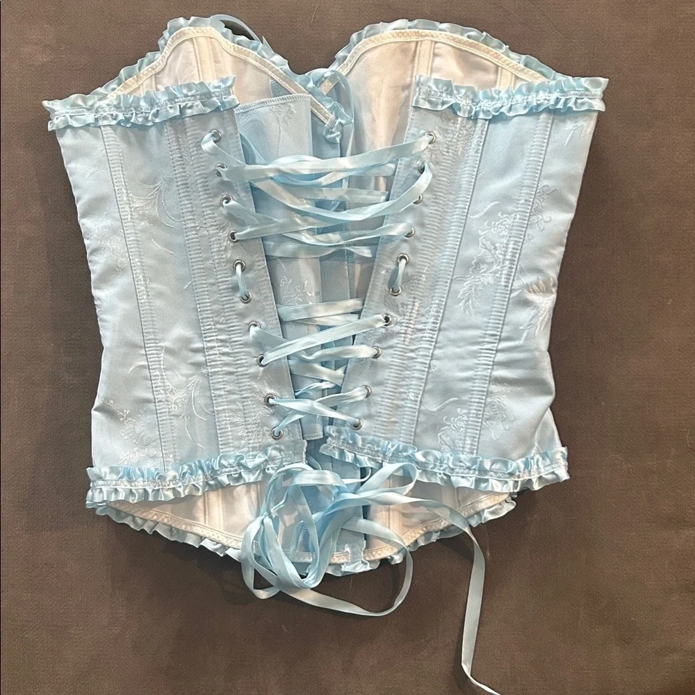 Szivyshi Corset Ruffle Trim size small blue lace up back boot front closure